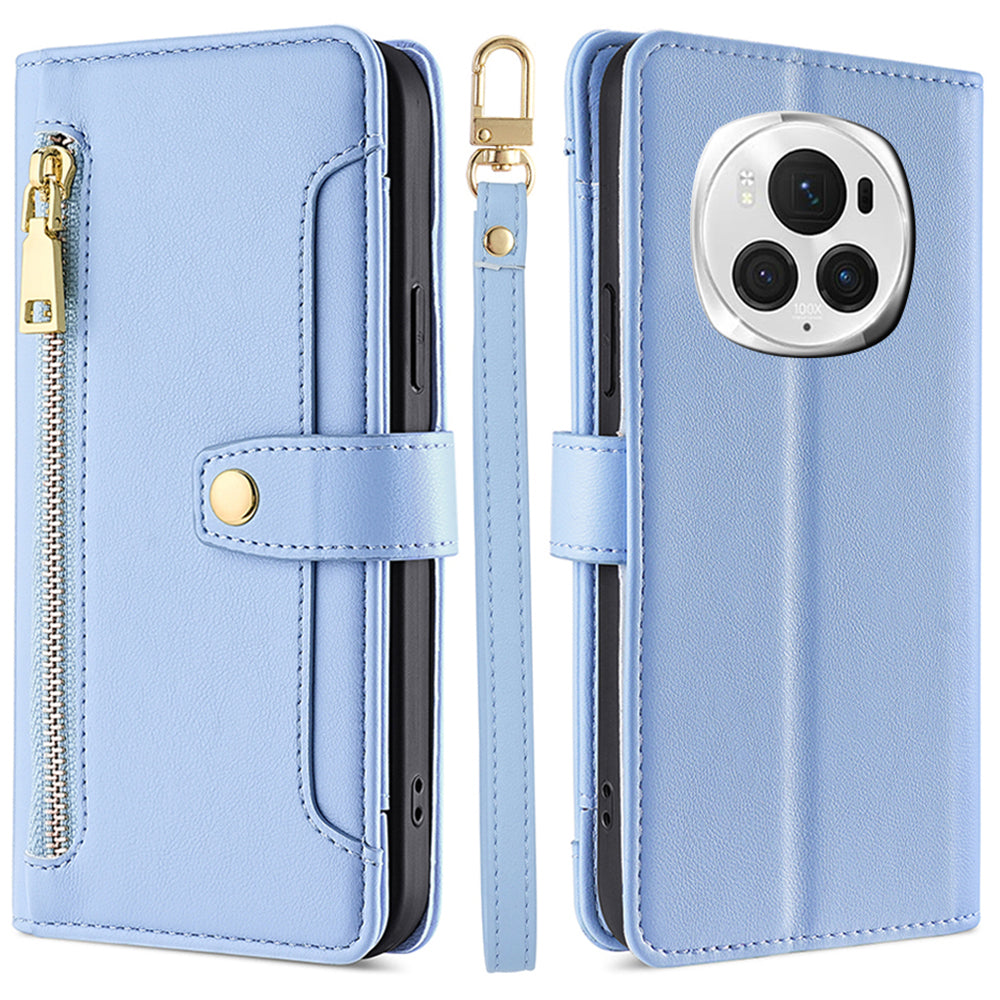 For Honor Magic6 Pro 5G Case Zipper Pocket Wallet Anti-Drop Leather Phone Cover with 2 Straps For Honor Magic6 Pro 5G Case Zipper Pocket Wallet Anti-Drop Leather Phone Cover with 2 Straps
